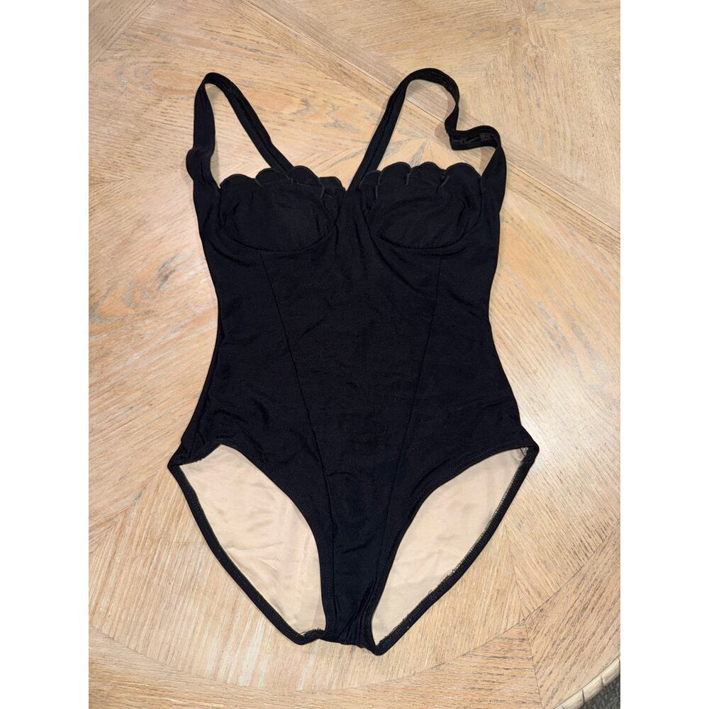 Carol Wior vintage shell bra black one piece swimsuit size 10